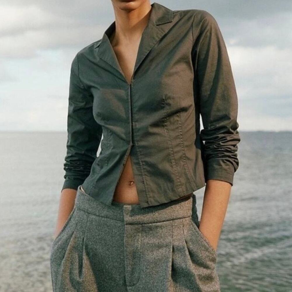 Madewell Hook & Eye Cotton Poplin Top Size Women's 00 Charcoal Gray